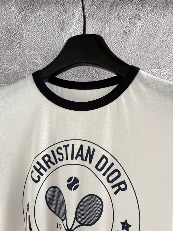 Maglietta da tennis CD bianca nera in cotone