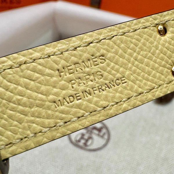 HM Kelly Belt 18mm Beige Canvas Epsom Leather Gold Buckle