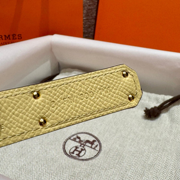 HM Kelly Belt 18mm Beige Canvas Epsom Leather Gold Buckle