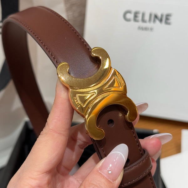 Cintura CEL Triomphe 25mm Marrone Oro Pelle di vitello 187489