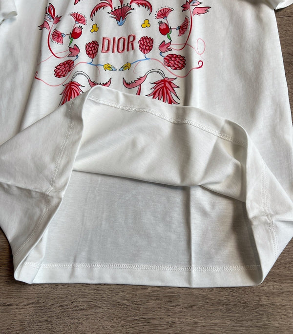 CD Floral Pattern t-shirt White Pink Cotton