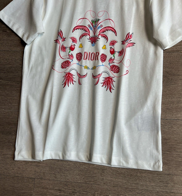 CD Floral Pattern t-shirt White Pink Cotton