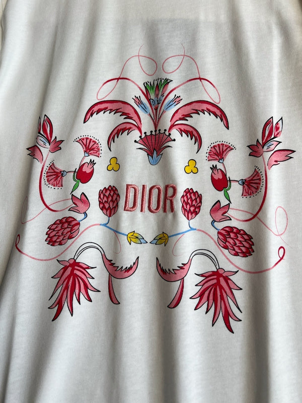 CD Floral Pattern t-shirt White Pink Cotton