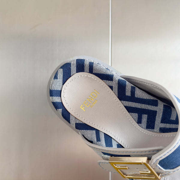 FENDI DAD SANDAL IN NAVY BLUE MIX WHITE MONOGRAM JACQUARD FABRIC