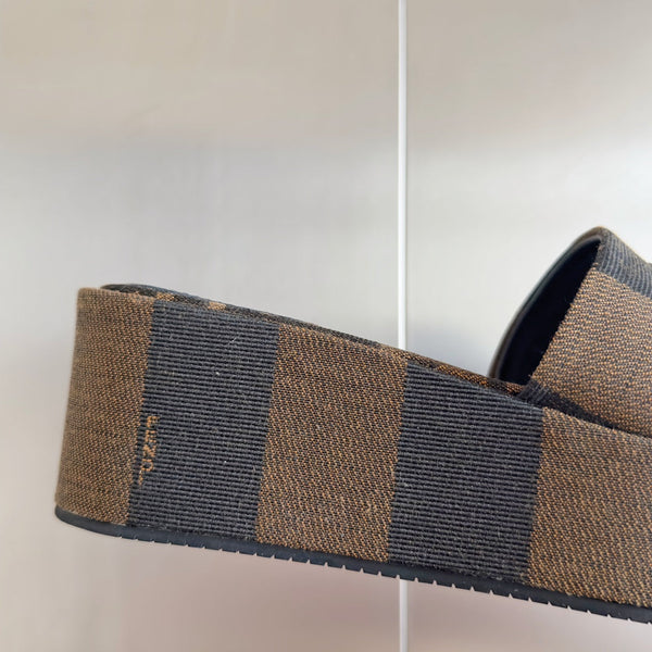 Ciabatte flatform in tela marrone nero FF Sunshine 65