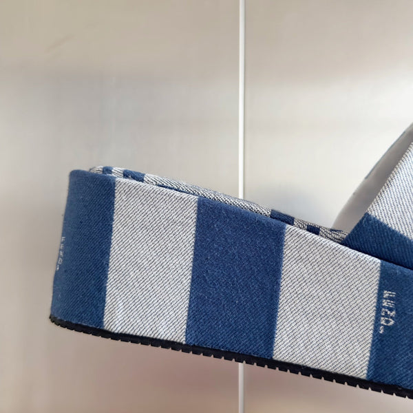 Ciabatte flatform in tela blu grigio FF Sunshine 65