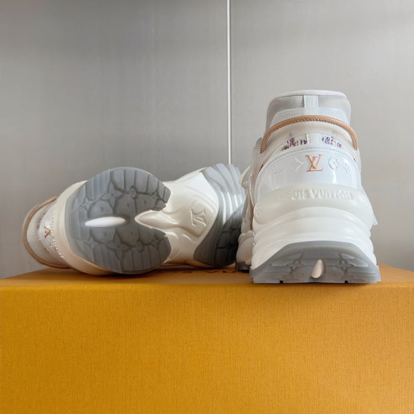 LV Run 55 Sneaker 55mm White Mix Brown Beige Monogram Jacquard Fabric