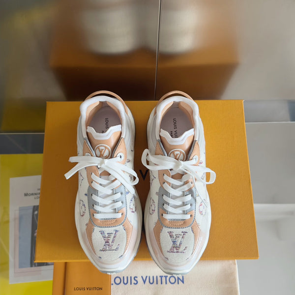 LV Run 55 Sneaker 55mm White Mix Brown Beige Monogram Jacquard Fabric