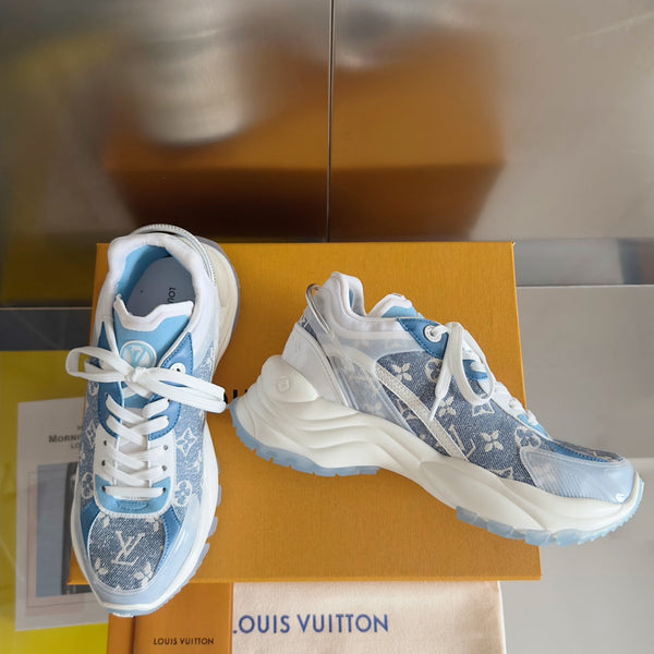 LV Run 55 Sneaker 55mm Light Blue Mix White Monogram Jacquard Fabric