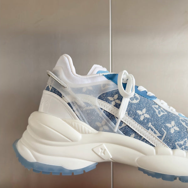 LV Run 55 Sneaker 55mm Light Blue Mix White Monogram Jacquard Fabric