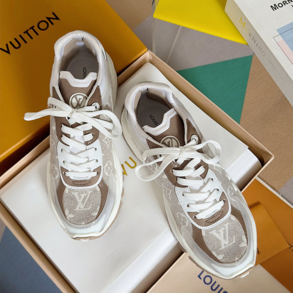 LV Run 55 Sneaker 55mm Brown Mix White Monogram Jacquard Fabric