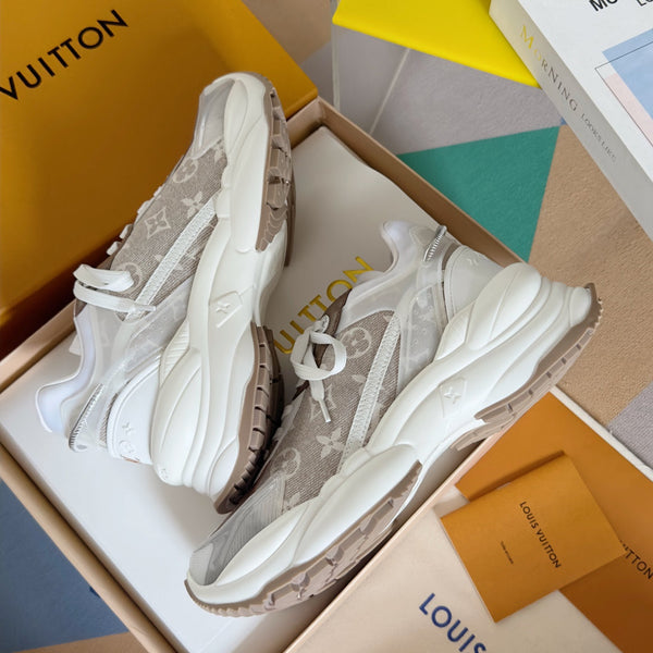 LV Run 55 Sneaker 55mm Brown Mix White Monogram Jacquard Fabric