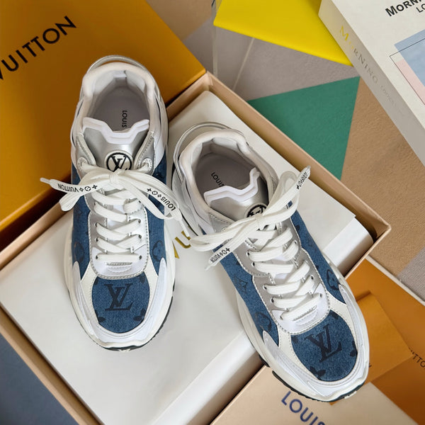 LV Run 55 Sneaker 55mm Dark Blue Mix White Monogram Jacquard Fabric