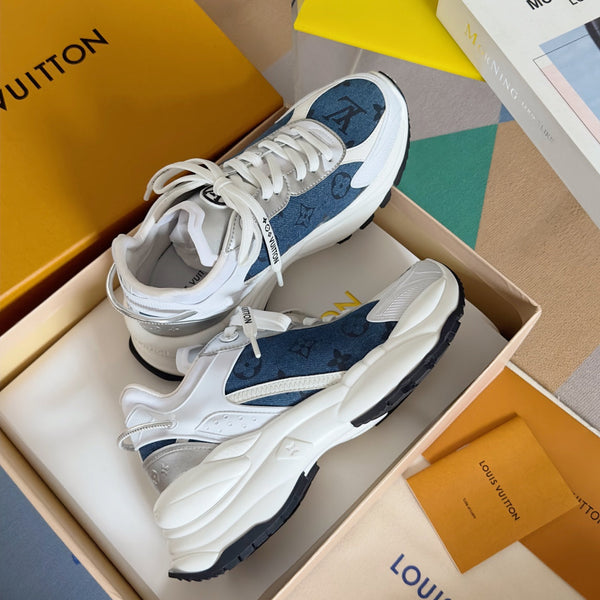LV Run 55 Sneaker 55mm Dark Blue Mix White Monogram Jacquard Fabric