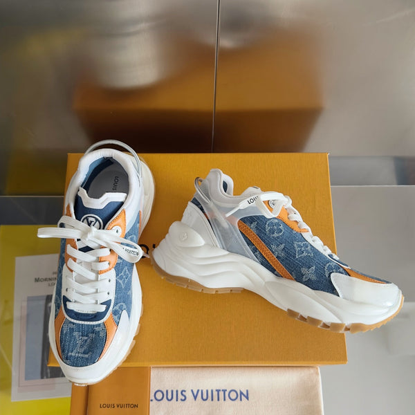 LV Run 55 Sneaker 55mm Light Blue Mix Orange Monogram Jacquard Fabric