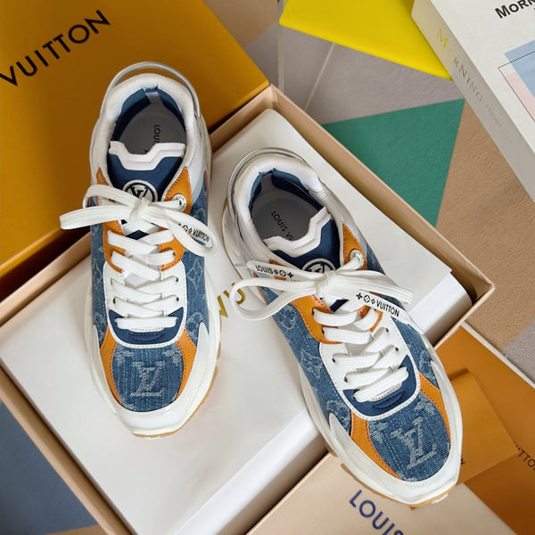 LV Run 55 Sneaker 55mm Light Blue Mix Orange Monogram Jacquard Fabric