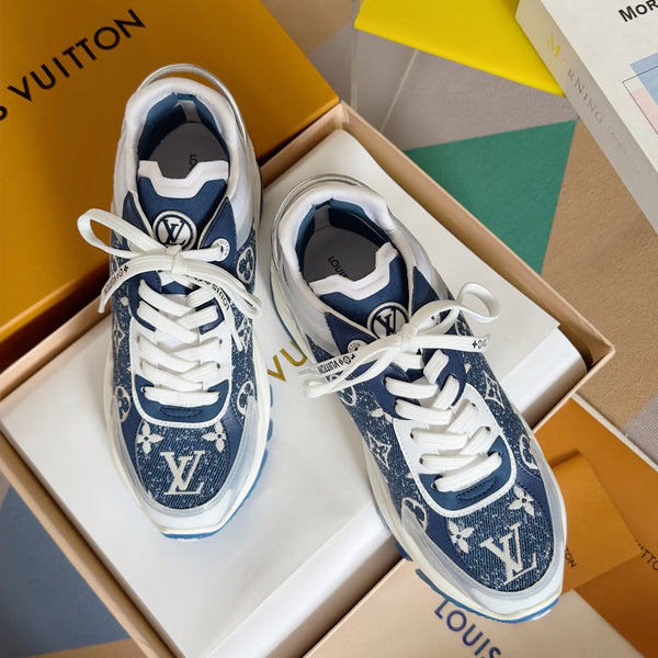 LV Run 55 Sneaker 55mm Blue Mix White Monogram Jacquard Fabric
