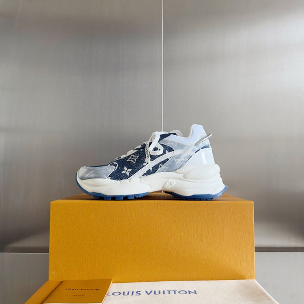 LV Run 55 Sneaker 55mm Blue Mix White Monogram Jacquard Fabric