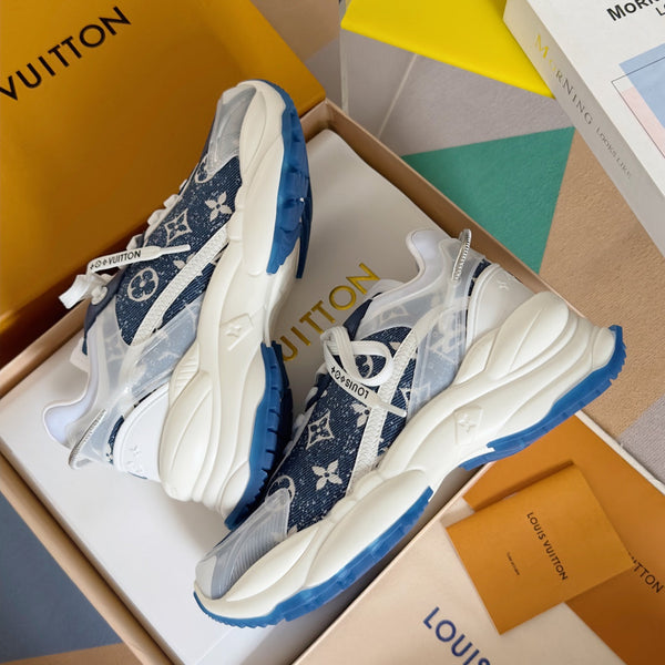 LV Run 55 Sneaker 55mm Blue Mix White Monogram Jacquard Fabric