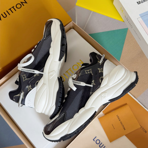 LV Run 55 Sneaker 55mm Black Mix Blue Charcoal Monogram Polyester Mesh Fabric