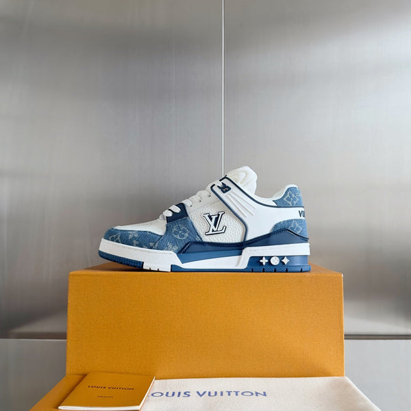 LV Trainer Sneaker 30mm White Mix Light Blue Cowhide