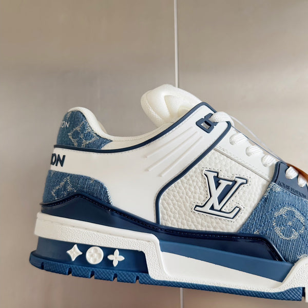LV Trainer Sneaker 30mm White Mix Light Blue Cowhide