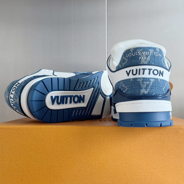 LV Trainer Sneaker 30mm White Mix Light Blue Cowhide