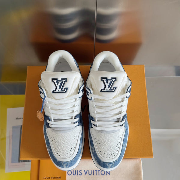 LV Trainer Sneaker 30mm White Mix Light Blue Cowhide
