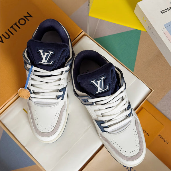 LV Trainer Sneaker 30mm White Mix Blue charcoal Cowhide