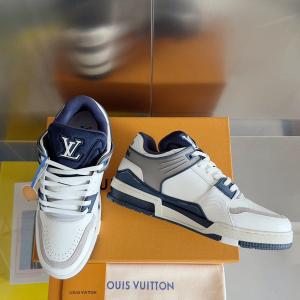 LV Trainer Sneaker 30mm White Mix Blue charcoal Cowhide