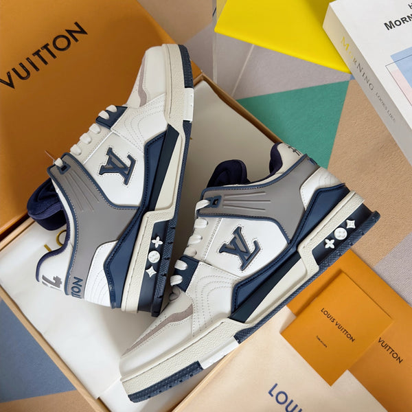 LV Trainer Sneaker 30mm White Mix Blue charcoal Cowhide