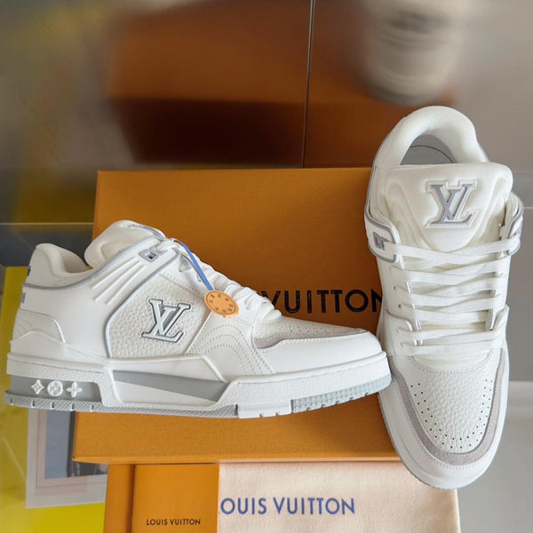 Sneaker LV Trainer 30mm Pelle bovina bianca e grigia