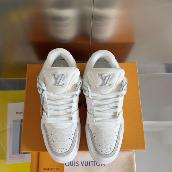 Sneaker LV Trainer 30mm Pelle bovina bianca e grigia