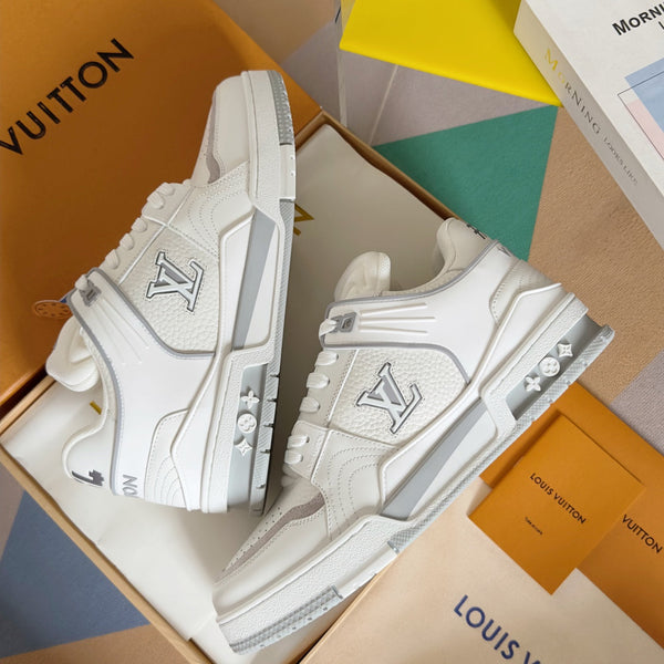 Sneaker LV Trainer 30mm Pelle bovina bianca e grigia