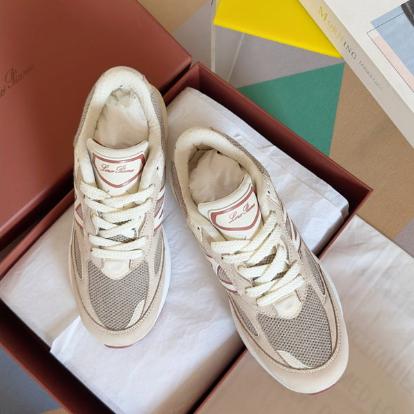 Sneaker LP x NB 990v6 45mm in pelle di vitello e tessuto a rete bianco grigio rosa scuro