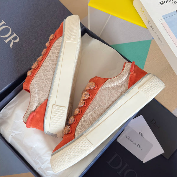 CD B33 Sneaker 40mm Arancione Mix Marrone Chiaro Monogram Suede