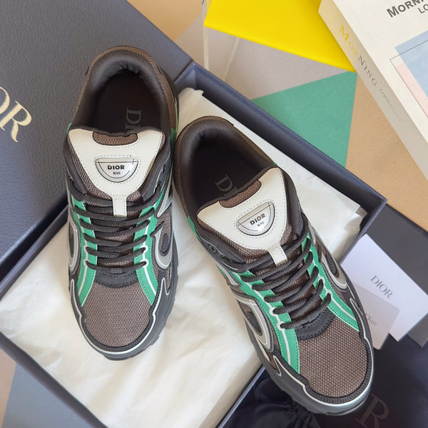 CD B30 Sneaker 35mm Brown Green Mix Grey White Polyester Mesh Fabric And Calfskin