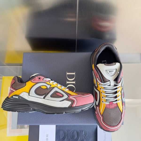 CD B30 Sneaker 35mm Brown Red Mix Yellow White Polyester Mesh Fabric And Calfskin