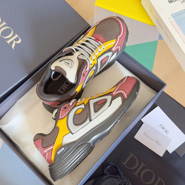 CD B30 Sneaker 35mm Brown Red Mix Yellow White Polyester Mesh Fabric And Calfskin