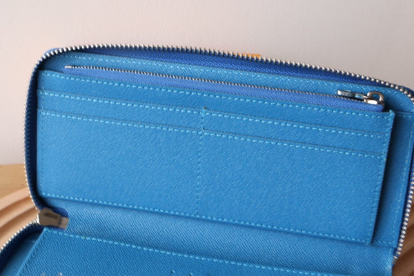 LV Zippy Vertical Wallet Blue Monogram Canvas & Taïga Leather 180068