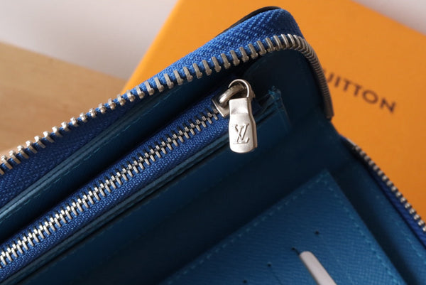LV Zippy Vertical Wallet Blue Monogram Canvas & Taïga Leather 180068