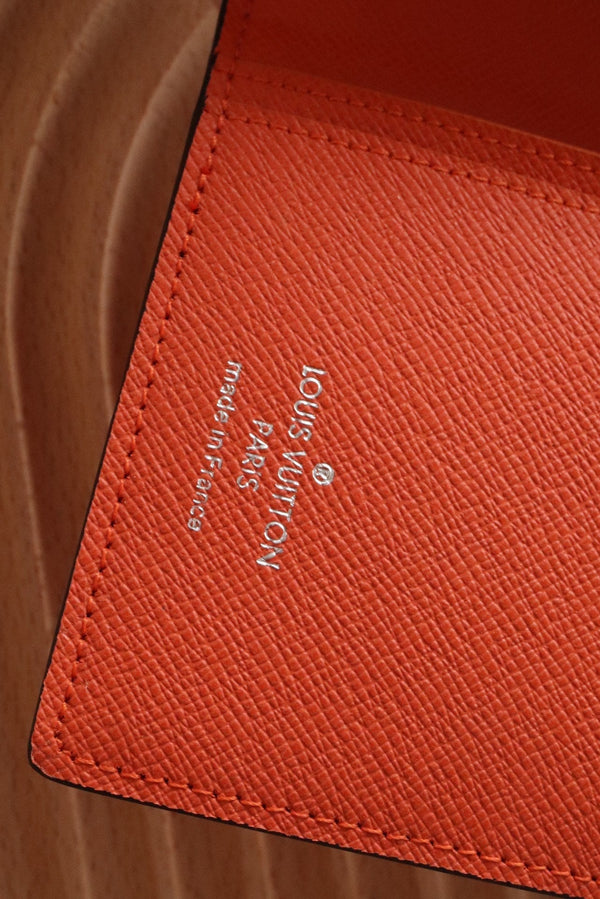 LV BRAZZA Wallet Orange Taiga Leather & Monogram Eclipse Canvas 180048