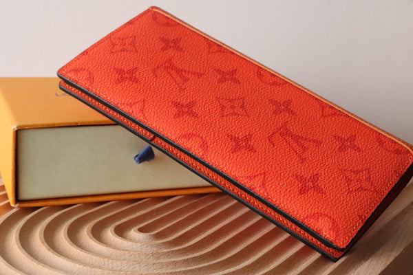 LV BRAZZA Wallet Orange Taiga Leather & Monogram Eclipse Canvas 180048