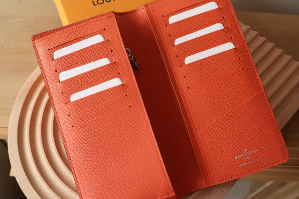 LV BRAZZA Wallet Orange Taiga Leather & Monogram Eclipse Canvas 180048