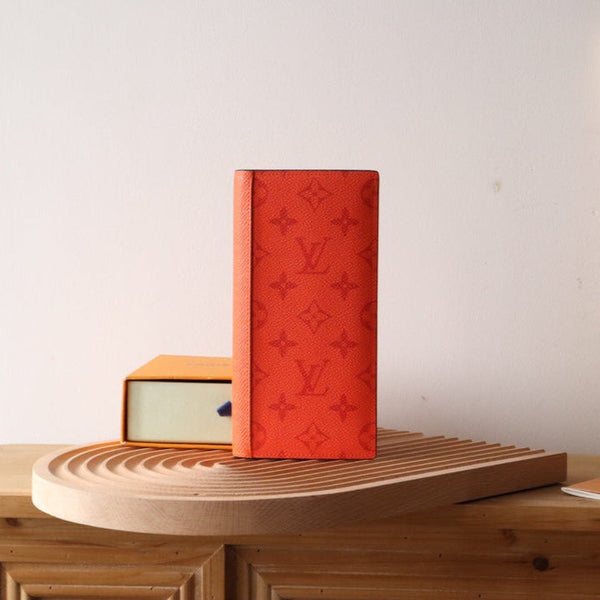 LV BRAZZA Wallet Orange Taiga Leather & Monogram Eclipse Canvas 180048