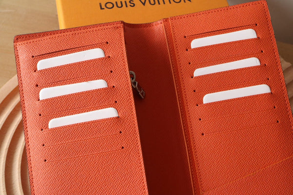 LV BRAZZA Wallet Orange Taiga Leather & Monogram Eclipse Canvas 180048