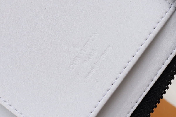 LV Zipper Wallet White Black Monogram Cowhide 248061