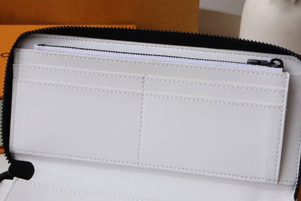 LV Zipper Wallet White Black Monogram Cowhide 248061
