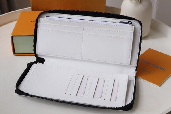 LV Zipper Wallet White Black Monogram Cowhide 248061