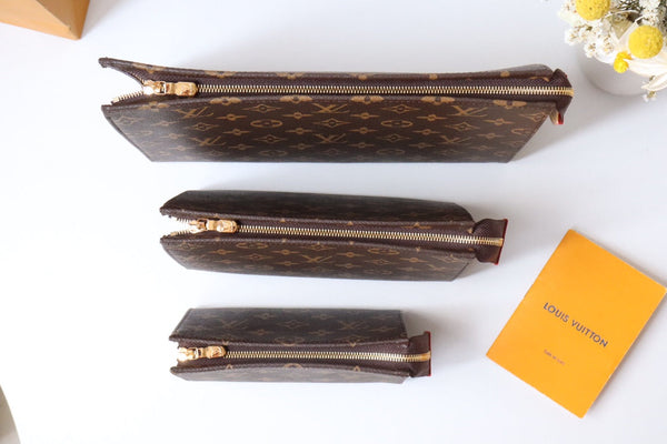 LV Trio Toilet Pouch Brown Monogram Canvas Cowhide 247994